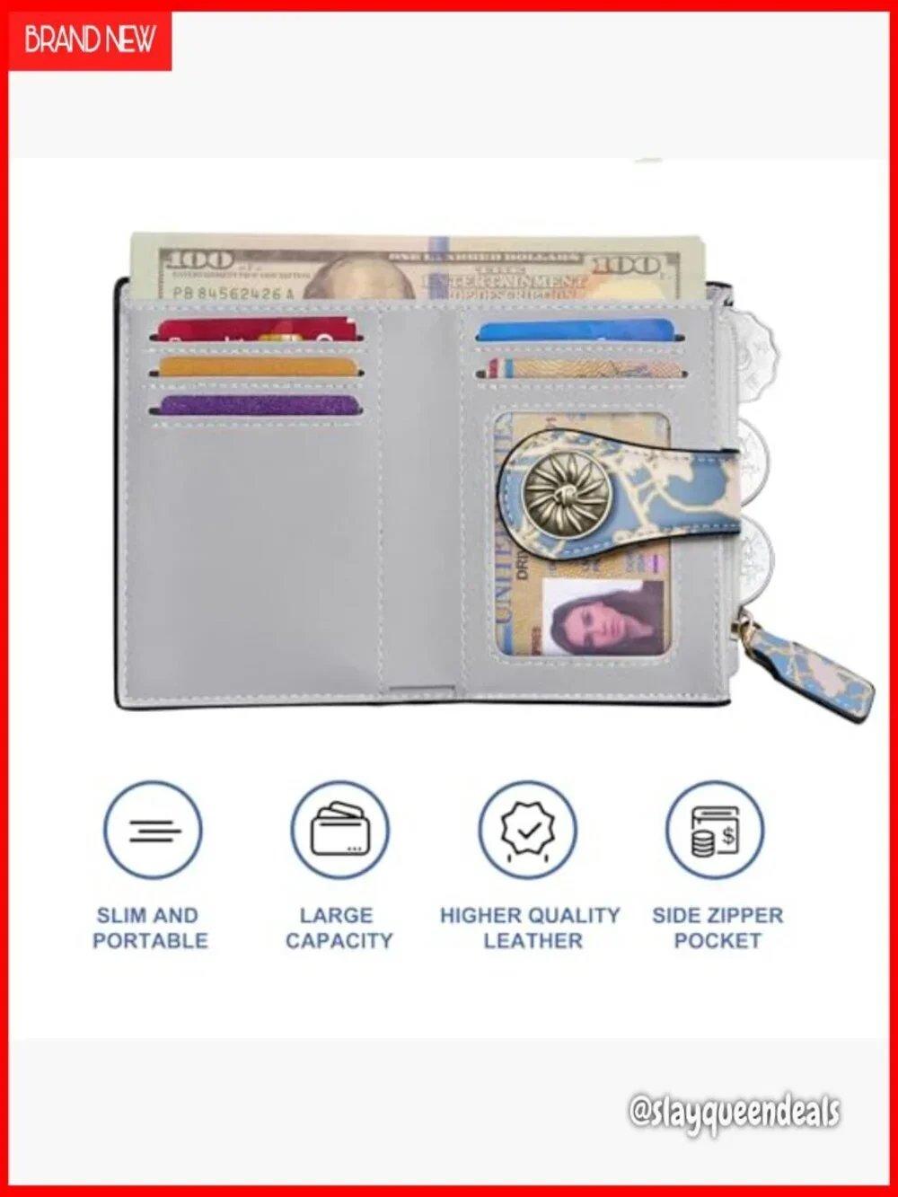 Small Leather Bifold Wallet with RFID Blocking and Zipper Coin Pocket